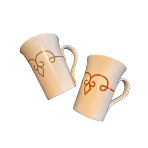 Starbucks Coffee Mugs Filagree Scroll Design Set (2) 2014 White w Orange and Whi